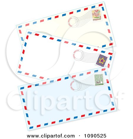 Clipart Three Postmarked Air Mail Envelopes - Royalty Free Vector Illustration by Maria Bell