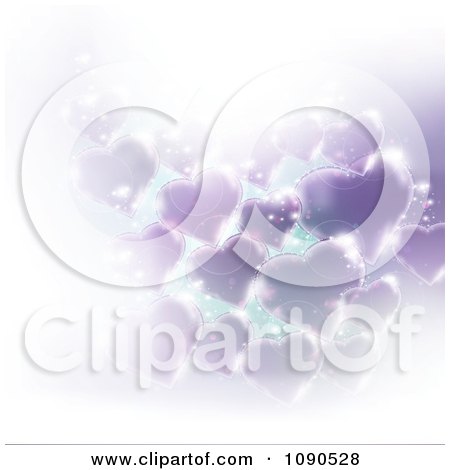 Clipart Background Of Purple Hearts With Bright Sparkles On White - Royalty Free Vector Illustration by MilsiArt