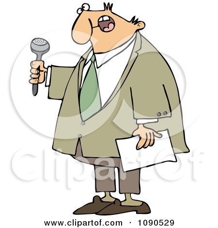 Clipart Male Master Of Ceremonies Holding A Microphone And Paper - Royalty Free Vector Illustration by djart