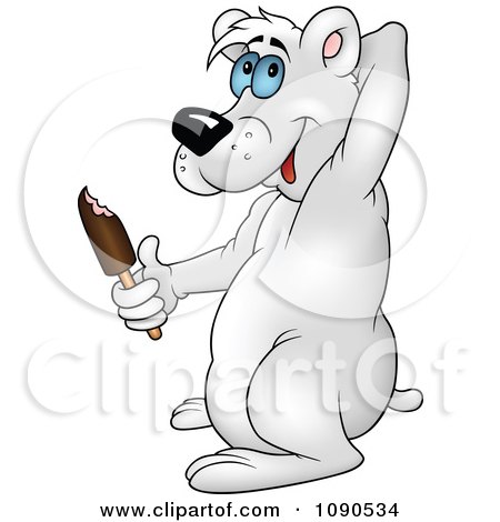 Clipart Pleased Polar Bear Eating A Popsicle - Royalty Free Vector Illustration by dero