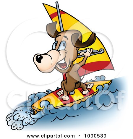 Clipart Brown Dog Windsurfing - Royalty Free Vector Illustration by dero