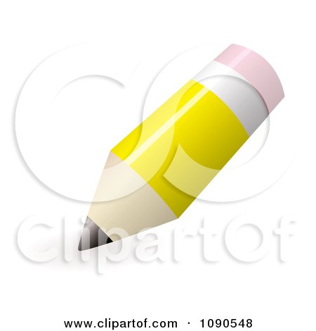 Clipart 3d Yellow School Pencil With An Eraser Tip And Shadow - Royalty Free Vector Illustration by michaeltravers