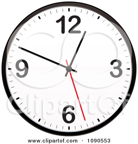 Clipart Black And White Wall Clock With A Red Second Hand - Royalty Free Vector Illustration by michaeltravers