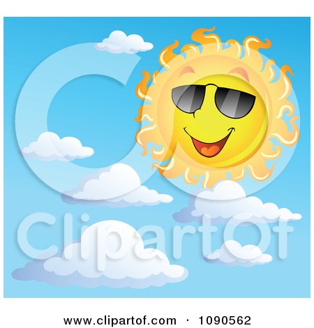 Clipart Happy Summer Sun With Shades And Clouds - Royalty Free Vector Illustration by visekart