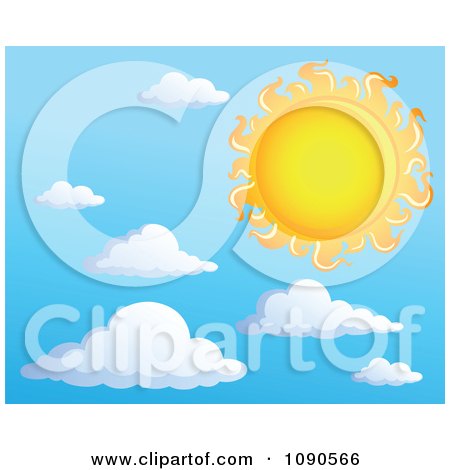 Clipart Hot Yellow And Orange Sun In A Cloudy Sky - Royalty Free Vector Illustration by visekart