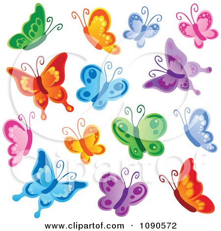 Clipart Bunch Of Colorful Butterflies In Flight - Royalty Free Vector Illustration by visekart