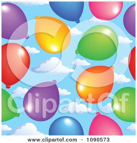Clipart Seamless Colorful Party Balloon And Sky Background - Royalty Free Vector Illustration by visekart