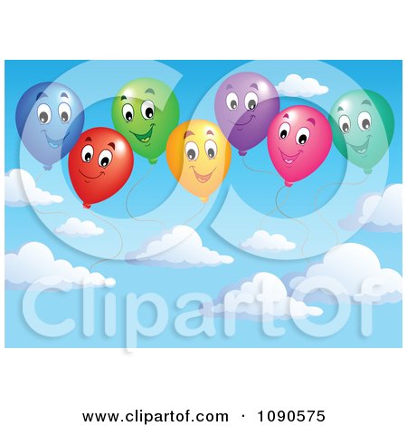 Clipart Colorful Happy Party Balloons In A Cloudy Sky - Royalty Free Vector Illustration by visekart