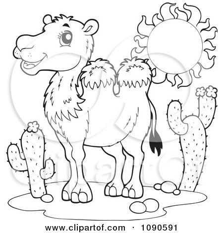 Clipart Coloring Page Outline Of A Wild Desert Camel - Royalty Free Vector Illustration by visekart