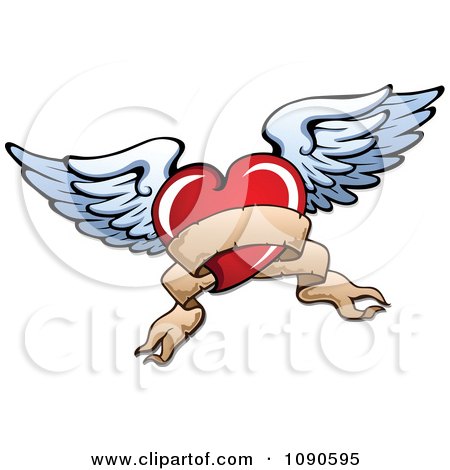 Clipart Parchment Banner Red Heart With White Wings - Royalty Free Vector Illustration by visekart