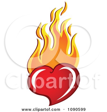 Clipart Red Heart With Orange Flames - Royalty Free Vector Illustration by visekart