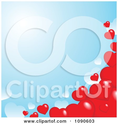 Clipart Red Heart Border Over Blue Copyspace - Royalty Free Vector Illustration by visekart