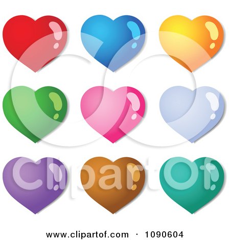 Clipart Nine Colorful Shiny Hearts - Royalty Free Vector Illustration by visekart