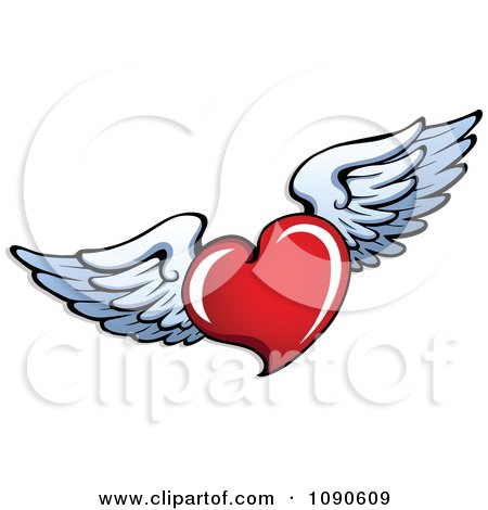 Clipart Red Heart With White Wings - Royalty Free Vector Illustration by visekart