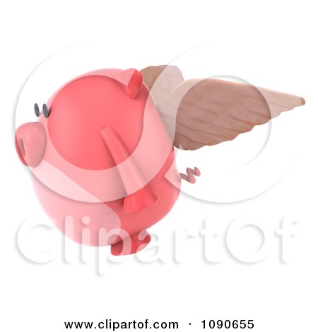 Clipart 3d Pookie Pig Angel Flying 2 - Royalty Free CGI Illustration by Julos