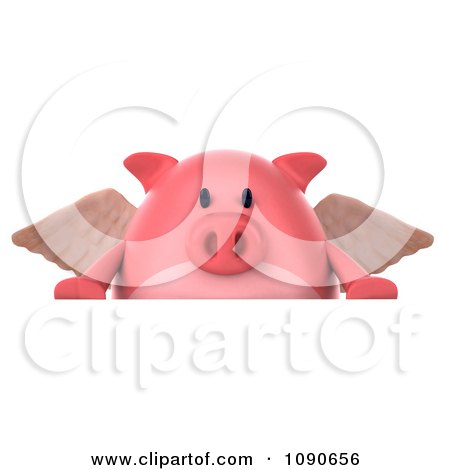 Clipart 3d Pookie Pig Angel With A Sign 1 - Royalty Free CGI Illustration by Julos