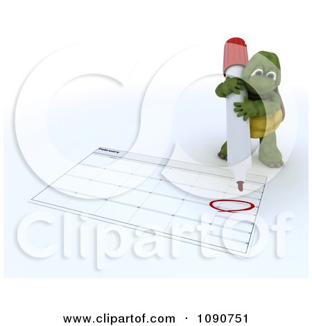Clipart 3d Tortoise Circling Valentines Day On A Calendar - Royalty Free CGI Illustration by KJ Pargeter
