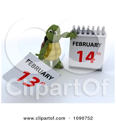 Clipart 3d Tortoise Changing A Calendar To Valentines Day February 14th - Royalty Free CGI Illustration by KJ Pargeter