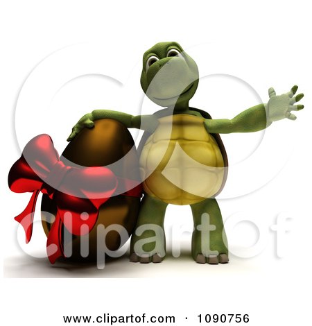 Clipart 3d Tortoise With A Chocolate Easter Egg - Royalty Free CGI Illustration by KJ Pargeter