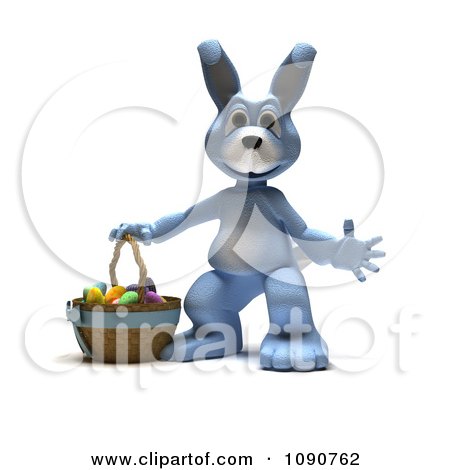 Clipart 3d Blue Easter Bunny With A Basket Of Eggs - Royalty Free CGI Illustration by KJ Pargeter