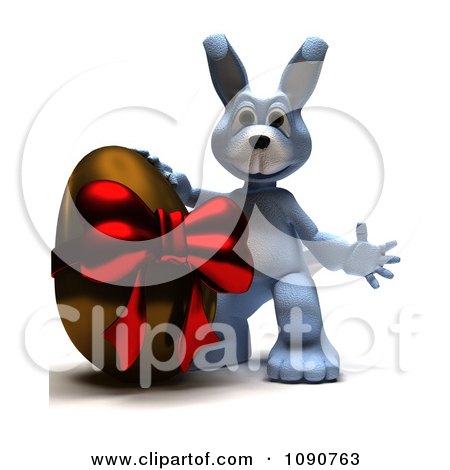 Clipart 3d Blue Easter Bunny With A Chocolate Egg - Royalty Free CGI Illustration by KJ Pargeter