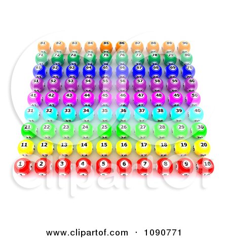 Clipart 3d Colorful Bingo Balls Lined Up In Color Coordinated Rows - Royalty Free CGI Illustration by KJ Pargeter
