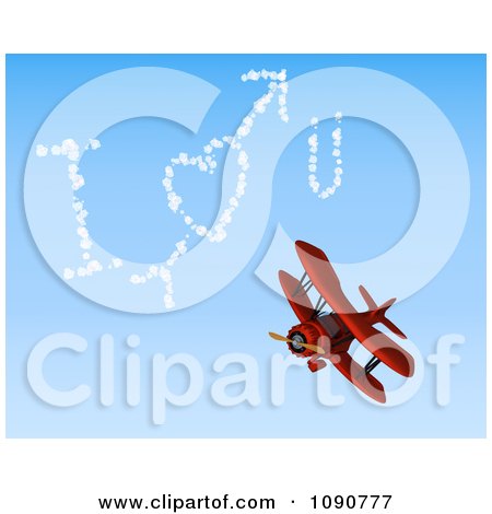 Clipart 3d Red Biplane Drawing I Heart You In The Sky - Royalty Free CGI Illustration by KJ Pargeter
