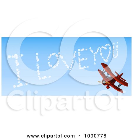 Clipart 3d Red Biplane Drawing I Love You In The Sky - Royalty Free CGI Illustration by KJ Pargeter
