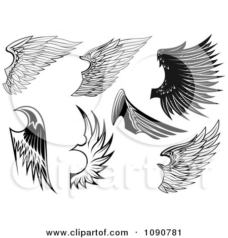 Clipart Black And White Feathered Wings - Royalty Free Vector Illustration by Vector Tradition SM