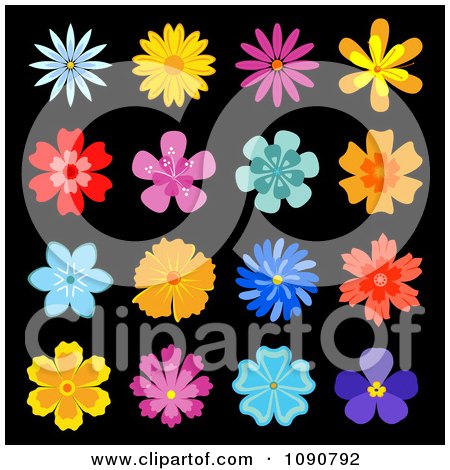 Clipart Colorful Flower Icons On Black 1 - Royalty Free Vector Illustration by Vector Tradition SM