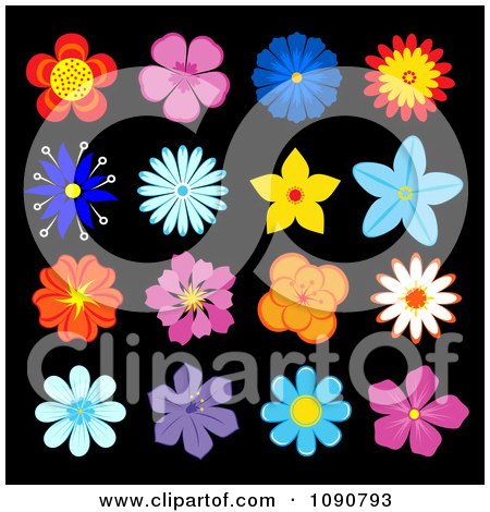 Clipart Colorful Flower Icons On Black 2 - Royalty Free Vector Illustration by Vector Tradition SM