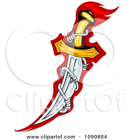Clipart Curved Dagger With Barbed Wire On Red - Royalty Free Vector Illustration by Vector Tradition SM
