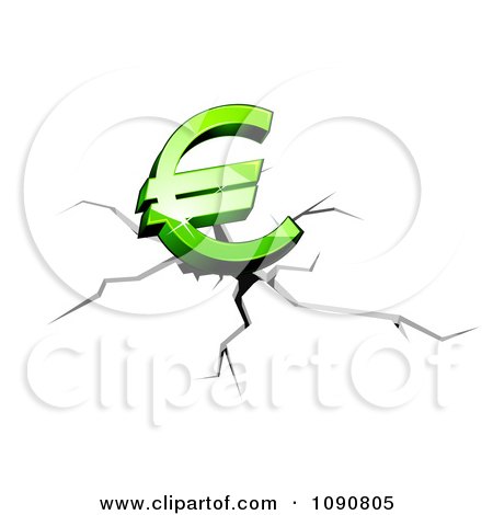 Clipart 3d Green Euro Symbol Crashing And Causing Fissures - Royalty Free Vector Illustration by Vector Tradition SM