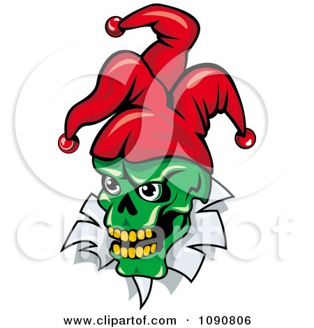 Clipart Green Joker Head Breaking Through Paper - Royalty Free Vector Illustration by Vector Tradition SM