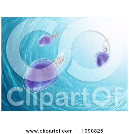 Clipart 3d Sperm Cells Swimming In Search Of An Egg On Blue - Royalty Free CGI Illustration by Mopic