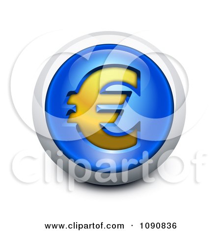 Clipart 3d Blue Gold And Silver Euro Icon Button - Royalty Free Vector Illustration by Oligo
