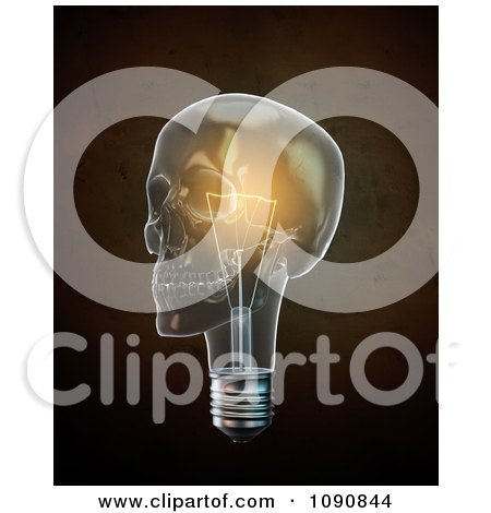 Clipart 3d Glowing Lightbulb Skull Over Brown - Royalty Free CGI Illustration by Mopic