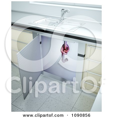 Clipart 3d Clogged Kitchen Sink Drain Pipe With A Knot - Royalty Free CGI Illustration by Mopic