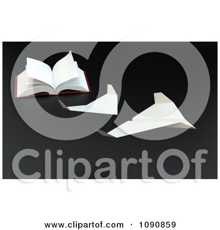 Clipart 3d Pages Of A Book Taking Off As Paper Planes - Royalty Free CGI Illustration by Mopic