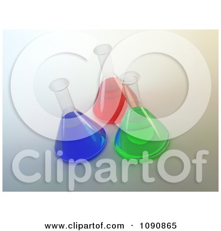 Clipart 3d Blue Green And Red Chemicals In Science Laboratory Flasks - Royalty Free CGI Illustration by Mopic