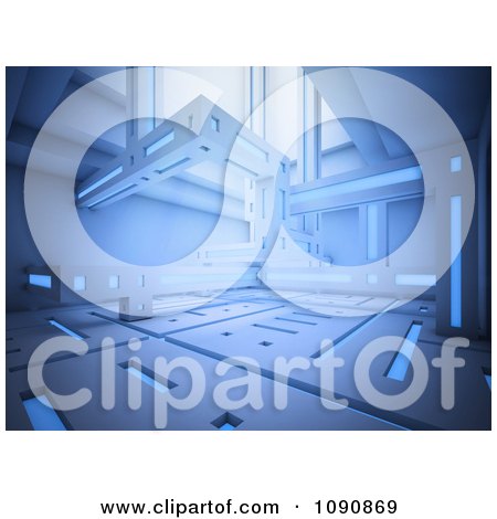 Clipart 3d Blue Modern Science Fiction Interior With Light - Royalty Free CGI Illustration by Mopic