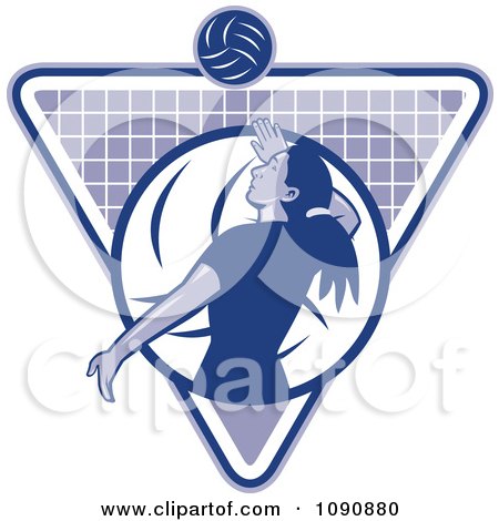 Clipart Blue Female Volleyball Player Over A Grid Triangle - Royalty Free Vector Illustration by patrimonio