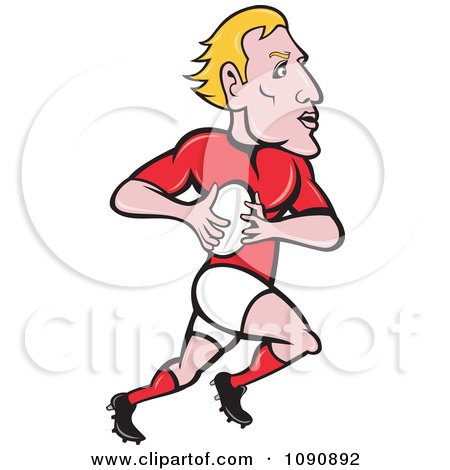 Clipart Blond Rugby Player Running With The Ball - Royalty Free Vector Illustration by patrimonio