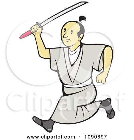 Clipart Samurai Warrior Running With A Sword - Royalty Free Vector Illustration by patrimonio