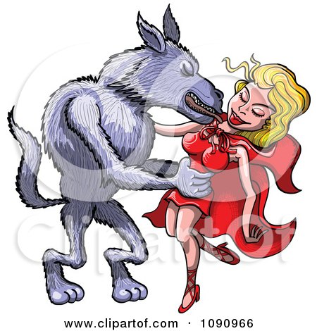 Clipart The Big Bad Wolf Taking Red Riding Hood Into His Arms And Kissing Her - Royalty Free Vector Illustration by Zooco