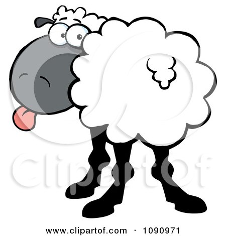 Clipart White Sheep Turning Its Head Back And Sticking Its Tongue Out - Royalty Free Vector Illustration by Hit Toon