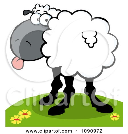 Clipart White Sheep Looking Back And Sticking Its Tongue Out - Royalty Free Vector Illustration by Hit Toon