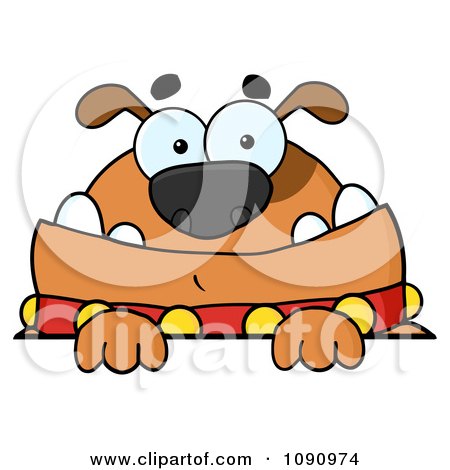 Clipart Brown Bulldog Looking Over A Sign - Royalty Free Vector Illustration by Hit Toon