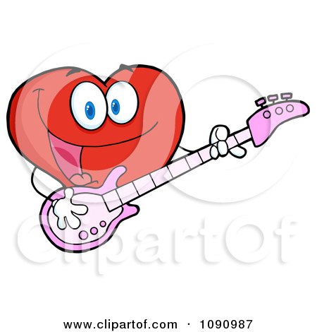 Clipart Valentine Heart Character Guitarist Playing A Song - Royalty Free Vector Illustration by Hit Toon