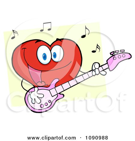 Clipart Red Valentine Heart Character Guitarist Playing A Song - Royalty Free Vector Illustration by Hit Toon